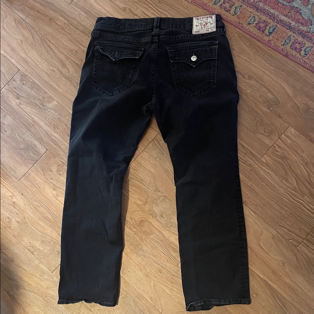 True Religion Men's Dark Black Straight Jeans